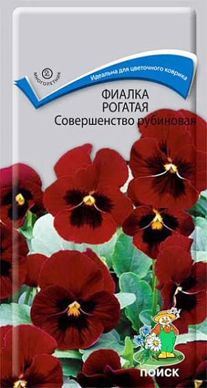 Семена Фиалка Совершенство рубиновая рогатая.
Обилие огненных цветков на зеленом ковре. Высота растения 15 см. Стебли образуют плотные подушки. Крупные, округлые, рубиново-красные цветки. Одновременно на кустике насчитывается до 60 цветков. Цветёт с мая по сентябрь. Используют для бордюров, альпинариев, миксбордеров, идеально подходит для создания цветочного коврика.
Агротехника. Растение переносит кратковременные заморозки. Предпочитает рыхлые плодородные почвы и полутенистое место. Для весеннего цветения посев семян производят в феврале. Семена высевают в рассадные ящики, слегка присыпав их легкой землей. Посадочную емкость накрывают стеклом и ставят в освещенное место. При температуре почвы +15-18°С всходы появляются на 7-10 день. Сеянцы пикируют в фазе 1-2-й пары настоящих листьев, в открытый грунт высаживают в апреле, выдерживая расстояние между растениями 20-25 см. Для осеннего цветения посев семян производят в начале июля под стекло или в открытый грунт, рассаду высаживают на постоянное место в августе. Семена соответствуют требованиям международных стандартов и ГОСТу РФ 12420-81.