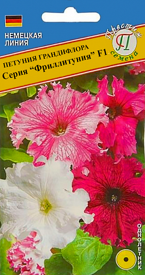 <div>
 Семена Петуния грандифлора Тритуния смесь F1.
</div>
 Крупноцветковую петунию можно назвать гордостью любого цветовода. <br>
 <br>
 Растение неприхотливое, хорошо переносит любую непогоду. Сорт Фриллитуния представляет собой смесь разных видов петуний, которые станут истинным украшением вашего сада. Описание петунии сорта грандифлора Фриллитуния F1 Все растения данного сорта являются кустовой формой с крупными яркими цветками, имеющими в диаметре 8-10 см. Высота кустика достигает 30-40 см.<br>
 <br>
&nbsp;Агротехника получения рассады этого сорта такая же, как и для других петуний. Особенности культивации сорта: Петуния, растущая на балконе, требует более частого полива, в отличие от растения, растущего на клумбе. Красивые кусты петунии и крупные цветки обеспечит правильный уход и прищипка – это одна из составляющих успеха.&nbsp;