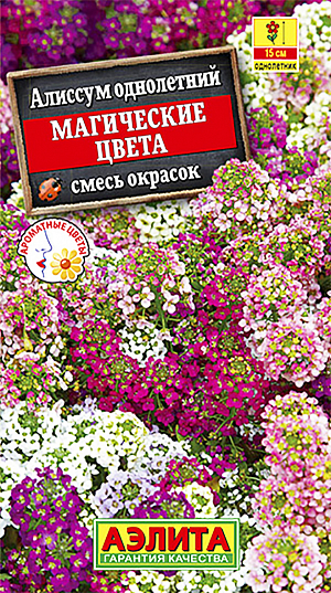 Семена Алиссум Магические цвета смесь окрасок.
Неприхотливый ковровый летник с великолепным медовым ароматом. Холодостойкий. Формирует сильно разветвленные кустики 15 см высотой. Мелкие цветочки разнообразной окраски собраны в многочисленные кисти. Прекрасный медонос, привлекающий в сад много пчел. Отличное клумбовое и бордюрное растение для окаймления садовых дорожек и цветников. Пригоден для контейнерного выращивания. 
Агротехника. Посев семян в открытый грунт весной, как только позволит почва. Для продления 
сезона декоративности отцветшие побеги обрезают или проводят повторные посевы 2-3 раза за сезон. Для раннего цветения посев на рассаду в марте, высадка рассады 
в конце апреля-начале мая. Растениям необходимы регулярные поливы, прополки, рыхления и подкормки.
