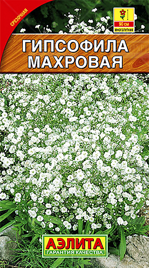 Семена Гипсофила Махровая.
Махровая гипсофила великолепно подходит для украшения сада, с легкостью придаст очарования любому его уголку. Её изящные, очень ветвистые стебли длиной 80-90 см образуют каскады, усыпанные множеством маленьких цветков. Гипсофила эффектно смотрится в цветниках, в групповых посадках с бархатцами, эшшольцией и годецией. Гипсофилу с успехом используют и для срезки: она придаёт букетам особую воздушность и декоративность. Гипсофила предпочитает солнечные места, легкие, хорошо дренированные почвы, содержащие известь. 
Агротехника. Посев на рассаду проводят в марте, по поверхности влажной почвы. Всходы появляются через 10-15 дней при температуре 20-22°С. После появления двух настоящих листьев всходы пикируют и снижают температуру до 16-18°С. Рассаду высаживают в грунт, когда минует угроза заморозков. Расстояние между растениями 40х30 см. Цветет с июля до конца августа.