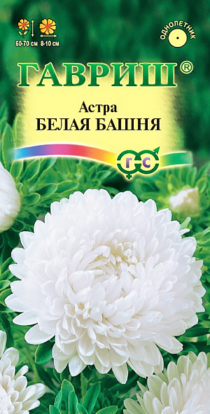 Семена Астра Белая башня.
Растение колонновидное, высотой 60-70 см. Соцветия пионовидные, диаметром 8-10 см, ярко-белые окраски. 
Для выращивания подходят хорошо освещенные участки с плодородной суглинистой или супесчаной почвой. 
Астры обладают высокой холодостойкостью – хорошо переносят заморозки до -3-4°C. 
Выращивают, чаще всего, рассадным способом. Семена высевают в марте-апреле, пикируют с развитием первой пары настоящих листочков по схеме 5х5 см, в открытый грунт рассаду высаживают с середины мая до начала июня.
Возможен подзимний посев астр: в конце октября на глубину 5-8 см. Сверху посевы мульчируют торфом или опилками на высоту 3-5 см. 
Весной, в конце марта-начале апреля, посевы раскрывают. 
Появившиеся в конце апреля всходы будут закаленными, а выросшие растения сильными, устойчивыми к заморозкам и обильно цвести. 
Используются для получения срезки и оформления участка.

