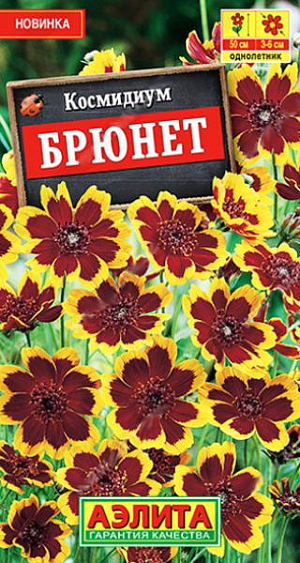 Красивоцветущий однолетник, образующий пышный компактный кустик высотой до 50 см. На каждом растении образуется множество красно коричневых с желтой каймой цветов, диаметром&nbsp; 3-6 см. Нитевидные листочки придают растению легкость и невесомость. Отлично подходит для рабаток и контейнеров. Космидиум пригоден для срезки. В вазе долго сохраняет свежесть.&nbsp;<br>
 <br>
 Космидиум неприхотливое растение, которое не требует особого ухода. Предпочитает солнечные места с плодородным рыхлым грунтом. Возможен посев семян в открытый грунт в мае–июне. Но для быстрого цветения выращивают через рассаду.<br>
 <br>