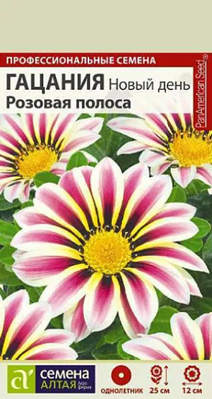 Гацания Новый день Розовая полоса

Восхитительный однолетник! Гацании серии New Day компактны, отличаются простотой выращивания, отлично подходят для загущенных посадок, держат цветок открытым до позднего вечера. Кустик крепкий, ветвящийся, шириной 15-20 см. Очень крупные соцветия с темным кольцом вокруг центра и необычной полосатой бело-розовой окраской лепестков не оставят равнодушными даже самых искушенных цветоводов. Используется для оформления рабаток, бордюров, каменистых горок, отлично смотрится в вазонах, балконных и оконных ящиках. Растение жаро- и засухоустойчивое, предпочитает открытые солнечные участки с хорошо дренированной легкой почвой. Избытка влаги не переносит, может переносить резкие похолодания до -5...-7ºC. На рассаду семена высевают с середины марта в глубокие ящики, т.к. растение имеет длинный стержневой корень. Грунт предварительно прокаливают около 3 часов, затем его проливают насыщенным раствором марганцовки, остужают и наполняют посадочные емкости, обеспечив дренаж. Семена раскладывают в шахматном порядке, соблюдая между ними интервал 2-3 см, и слегка заделывают грунтом (0,5 см). Для получения наилучшего результата посев рекомендуем проводить в торфяные таблетки (одно драже в таблетку). Посевы увлажняют, накрывают стеклом и помещают в теплое (+18-20ºC) светлое место. В открытый грунт рассаду высаживают в конце мая - начале июня на интервал 20 см, когда минует угроза заморозков. Можно выращивать прямым посевом семян в грунт в конце апреля – начале мая. Цветение раннее и продолжительное, с июня до осенних холодов. Внимание! Семена дражированные - оболочку драже не разрушать!