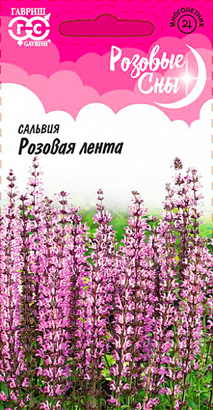 Семена Сальвия Розовая лента.
Многолетнее медоносное травянистое растение семейства Яснотковые, высотой до 60 см с четырёхгранными прямостоячими стеблями. Образует многочисленные побеги, оканчивающиеся разветвлёнными соцветиями. Листья супротивные, продолговато-ланцетные, городчатые, морщинистые, сильно пахучие. Цветки двугубые, розовые, с розовыми прицветниками. Цветение начинается с начала июня и продолжается в течение 45-60 дней. Своевременное удаление отцветших побегов продлевает цветение. Если срезать отцветшие побеги и растение подкормить, то оно зацветет повторно поздним летом. Предпочитает легкие почвы, на тяжелых гниет и теряет прочность. Хорошо растет на солнечных местах и в полутени. Посев производят в марте в рассадные ящики на глубину 0,5-0,8 см. В грунт рассаду высаживают, когда минует угроза весенних заморозков. Расстояние между растениями при высадке 30-40 см. Рекомендуется для крупных рабаток, задних бордюров и посадок группами на газоне.