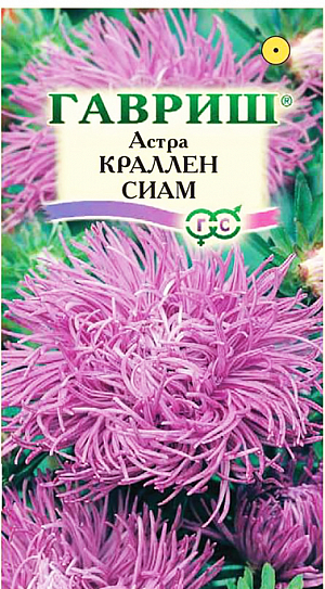 Семена Астра Краллен Сиам.
Растение высотой 50-60 см. Куст букетной формы, узкий, прочный. Соцветия махровые, коготковые, сиреневые, 10-12 см в диаметре. Для выращивания подходят хорошо освещенные участки с плодородной суглинистой или супесчаной почвой. Астры обладают высокой холодостойкостью – хорошо переносят заморозки до -3-4°C. Выращивают, чаще всего, рассадным способом. Семена высевают в марте-апреле, пикируют с развитием первой пары настоящих листочков по схеме 5х5 см, в открытый грунт рассаду высаживают с середины мая до начала июня. Возможен подзимний посев астр: в конце октября на глубину 5-8 см. Сверху посевы мульчируют торфом или опилками на высоту 3-5 см. Весной, в конце марта-начале апреля, посевы раскрывают. Появившиеся в конце апреля всходы будут закаленными, а выросшие растения сильными, устойчивыми к заморозкам и обильно цвести. Используются для получения срезки и оформления участка.