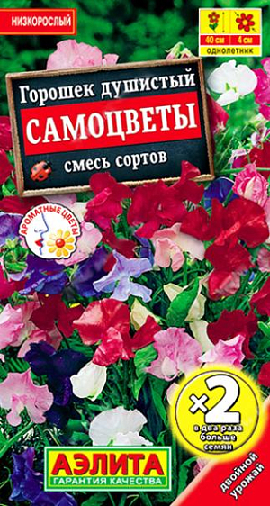 Семена&nbsp;Душистый горошек Самоцветы смесь.&nbsp;Смесь невысокого, компактного душистого горошка. Растения кустовые, высотой 30-40 см, выращиваются без опор. Цветки&nbsp; диаметром 3-4 см. собраны в изящные кисти по 4-6 штук. Растения холодостойкие. Хорошо растут в контейнерной культуре. Прекрасный аромат и широкая палитра расцветок смеси оживит ваш балкон, террасу, садовые цветники.<br>
 Посев семян гнездами по 2-3 шт. Семена предварительно замачивают в воде на сутки. Сеянцы прищипывают над второй-третьей парой листьев. Чтобы ускорить цветение, можно посеять семена на рассаду в отдельные горшочки в первой декаде апреля. В открытый грунт закаленную рассаду высаживают в мае, не нарушая кома земли.<br>