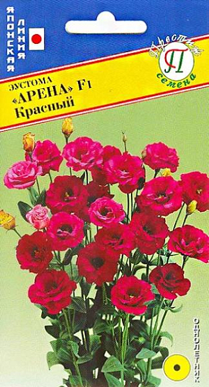 Семена Эустома Арена красный F1.<br>
Однолетник. Эустома с уникальным для неё красным цветом, полностью махровым цветком. Высота растения 80-100 см. Прекрасно стоит в срезке. Семена равномерно распределяют по поверхности влажного компоста, не заделывают, накрывают стеклом или прозрачной плёнкой для поддержания постоянной влажности. Для прорастания эустомы необходим свет. При температуре 20-21 градус всходы появляются через 14-20 дней. Во время проращивания необходимо поддерживать постоянную влажность компоста. После проявления всходов плёнку или стекло убирают, снижают температуру до 15-18 градусов. Можно подкормить азотным удобрением. После появления 3-4 настоящих листьев (примерно на 60 день после всходов) растения пикируют в отдельные горшочки. Эустоме необходим свет, поэтому в зимний период после появления 6-го листа в течение 8 недель необходимо увеличить время досвечивания до 15-20 часов. Зацветает через 20 недель после посева. При посеве в декабре эустома начинает цвести в мае месяце. Эустома очень светолюбива, но от прямых солнечных лучей необходимо притенять. При высадке в открытый грунт необходимо помнить, что оптимальная температура для роста и цветения эустомы 15-18 градусов ночью, 23-25 градусов днем. В период бутонизации полив должен быть умеренным.