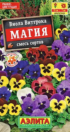 Семена&nbsp;Виола Магия смесь.&nbsp;Прекрасная виола с крупными, бархатистыми, контрастными цветками различных окрасок. Кустики компактные, выравненные, высотой до 15 см, одновременно несут 10-12 цветков диаметром 5-7 см. Цветение раннее, обильное и продолжительное. Виолы неприхотливые, холодостойкие, хорошо выдерживают пересадку в цветущем состоянии. Не теряют своей декоративности под воздействием дождя и ветра. Не заменимое украшение для клумб, рабаток, бордюров, вазонов и балконных ящиков.<br>
 <br>
 &nbsp;Для цветения в год посева выращивают рассаду. Сеянцы пикируют в фазе одного-двух настоящих листьев. При посеве в открытый грунт в июне–июле растения цветут на следующий год. Посадки располагают на солнечных или слегка затененных участках с рыхлыми, влажными почвами.<br>