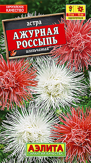 Семена Астра Ажурная россыпь смесь окрасок.
Контрастный дуэт крупноцветковых игольчатых астр. Соцветия густомахровые 15-16 см. Кусты мощные, ветвистые, высотой 60-70 см, с большим количеством цветоносов. Цветение раннее, обильное и продолжительное, с июля до заморозков. Растения холодостойкие (выдерживают заморозки до -3-4°С) предпочитают солнечное местоположение, но выносят полутень, не любят избыточного увлажнения. Широко используются для украшения клумб, рабаток, отлично подходят для срезки. Для более раннего и обильного цветения астру выращивают рассадным способом.
Агротехника. Выращивают рассадным способом. С развитием первой пары настоящих листочков сеянцы пикируют. На постоянное место рассаду высаживают в возрасте 30-35 дней. Возможен посев семян в открытый грунт весной или под зиму, в конце октября. Растениям необходимы регулярные поливы, прополки, рыхления и подкормки.