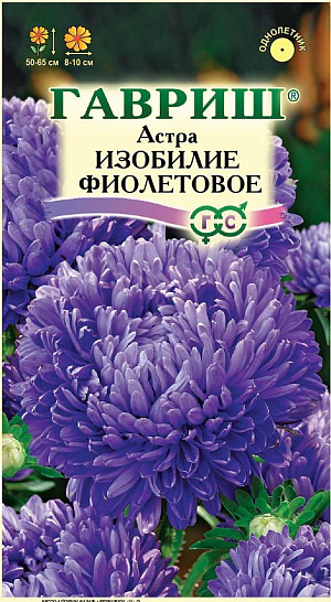 Семена Астра Изобилие фиолетовое<br>
 <br>
 Растение высотой 50-65 см. Соцветия махровые, пионовидные, диаметром 8-10 см, фиолетовой окраски. Для выращивания подходят хорошо освещенные участки с плодородной суглинистой или супесчаной почвой. Астры обладают высокой холодостойкостью – хорошо переносят заморозки до -3-4°C. Выращивают, чаще всего, рассадным способом. Используются для получения срезки и оформления участка.<br>