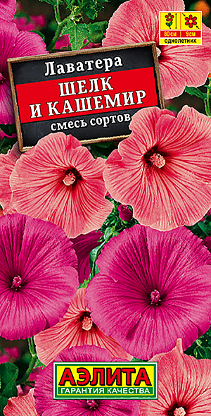 Семена Лаватера Шёлк и кашемир смесь окрасок.
Эффектная крупноцветковая смесь популярного летника. Кусты крепкие, хорошо разветвленные, ветроустойчивые, высотой до 80 см. Цветки 8-9 см. Цветение обильное и продолжительное. Хорошо переносят кратковременные похолодания и засуху. Используются в цветниках, подходят для срезки. Для стимуляции образования новых бутонов отцветшие побеги рекомендуется срезать.
Агротехника. Посев семян в открытый грунт, в лунки по 2-3 шт., на глубину 1 см. Для более раннего цветения возможен посев на рассаду в конце марта-начале апреля в отдельные горшочки. Рассаду высаживают в открытый грунт, не дожидаясь окончания сроков возвратных холодов. Растениям необходимы регулярные поливы, прополки, рыхления и подкормки.