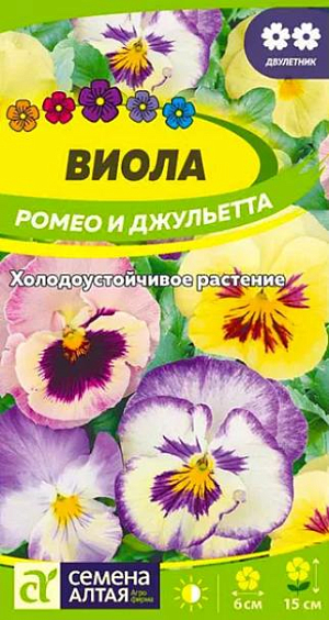 Виола Ромео и Джульетта

Искусно подобранная смесь с множеством расцветок пастельных тонов, создающих романтическое настроение цветника. Растение сильноветвистое, до 15 см высотой, с городчатыми листьями и среднего размера цветками. Виола, или Анютины глазки, относится к самым рано- и продолжительно цветущим растениям. Это один из самых любимых садоводами цветов. Неприхотливое, зимостойкое растение, предпочитает открытые солнечные участки, но может расти в полутени. Хорошо развивается на почвах, состоящих из торфа, перегноя и дерновой земли с добавлением песка. При выращивании как двулетника, семена на рассаду высевают в мае-июле на разводочные гряды. В конце августа - начале сентября подросшие сеянцы высаживают на постоянное место. Для получения растений, цветущих в год посева, семена на рассаду высевают с последней декады февраля. В субстрате делают бороздки глубиной 3-5 мм, интервал между бороздками - 1 см. Семена раскладывают с интервалом 2 см и присыпают почвой. Посевы увлажняют, накрывают стеклом и помещают в тёплое светлое место с температурой +20-25оС. Стекло периодически снимают для проветривания. Всходы появляются через 7-10 дней. В первые дни проводят проветривания 2 раза в сутки по 20-30 минут, постепенно увеличивая временной интервал, полностью укрытие снимают через неделю. При образовании двух настоящих листиков проводят пикировку. В открытый грунт рассаду высаживают в конце мая - июне. Посадочный интервал 15-20 см. Цветение при выращивании рассадой с июля до заморозков, при посеве семян в грунт – на следующий год с ранней весны и до поздней осени.